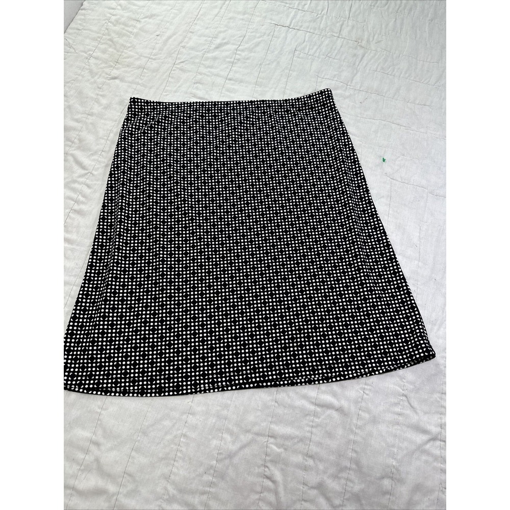 DKNY Skirt Womens Large Black White Polka Dot Pencil Elastic Waist Pull On